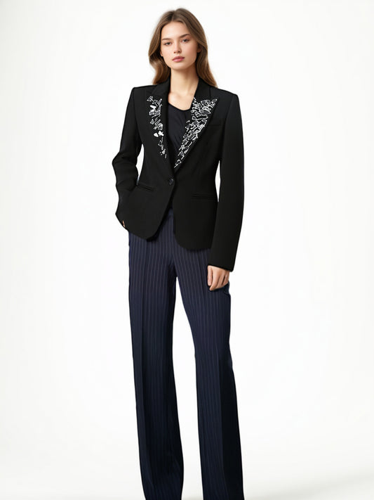 Elegant Solid Lapel Patchwork Jacket