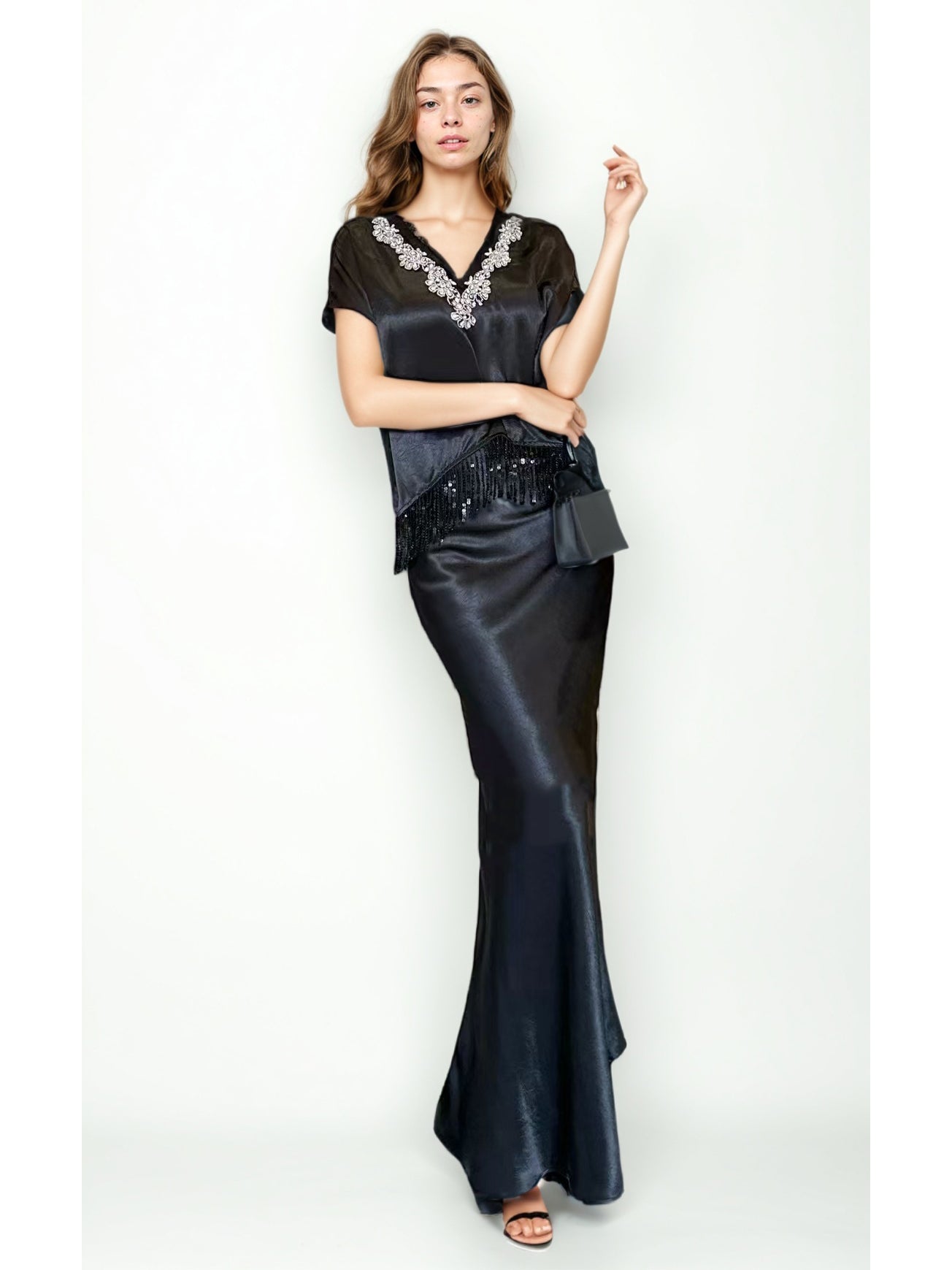 Solid Patchwork Sleeveless Long Dress