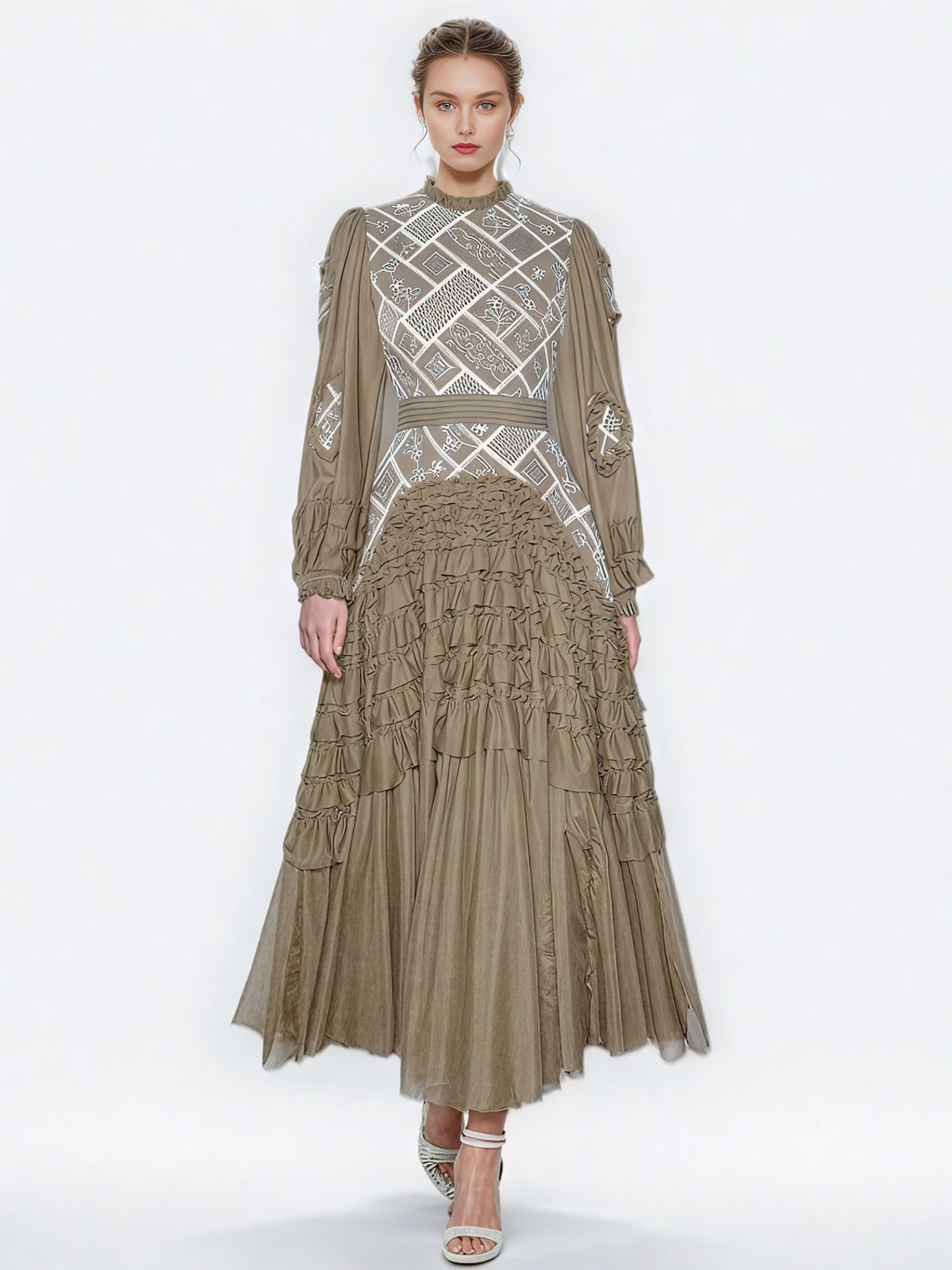 Patchwork Sequins Mesh Long Dress