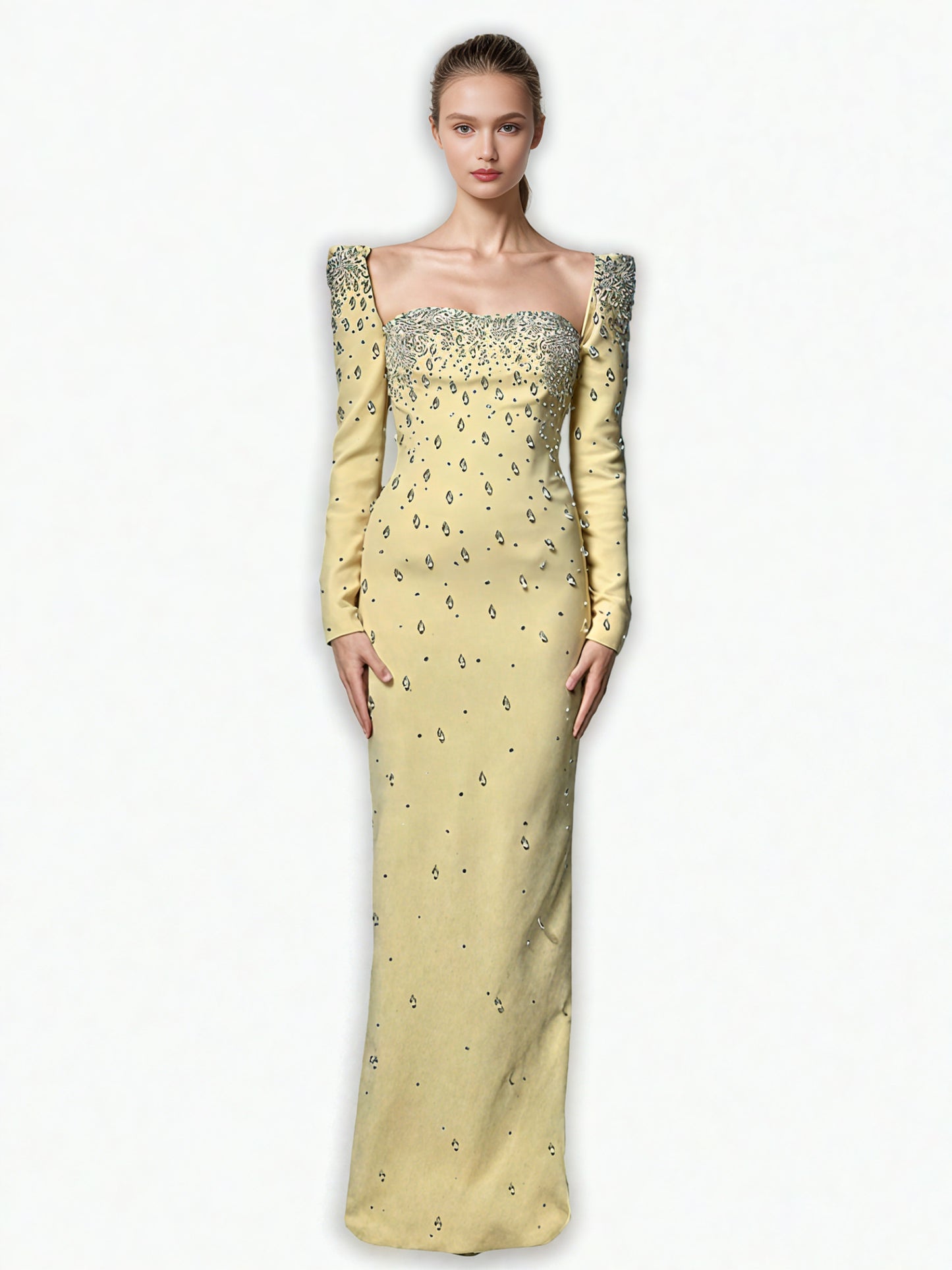 Patchwork Diamonds Square Collar Long Dress