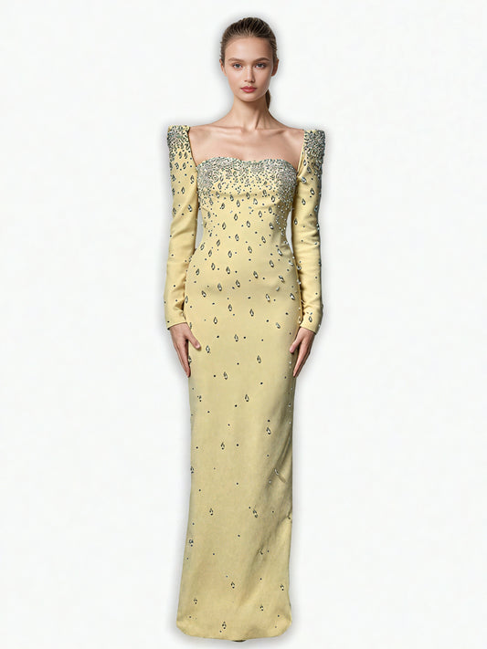 Patchwork Diamonds Square Collar Long Dress