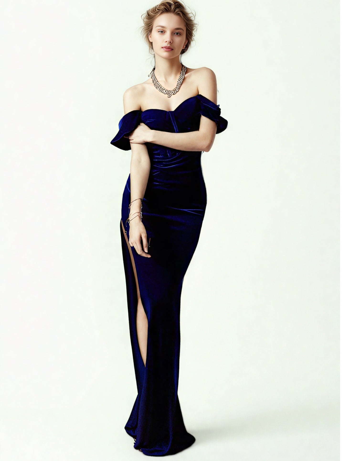 Off Shoulder Side Split Long Dress