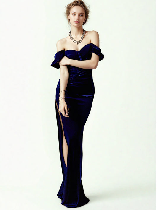 Off Shoulder Side Split Long Dress