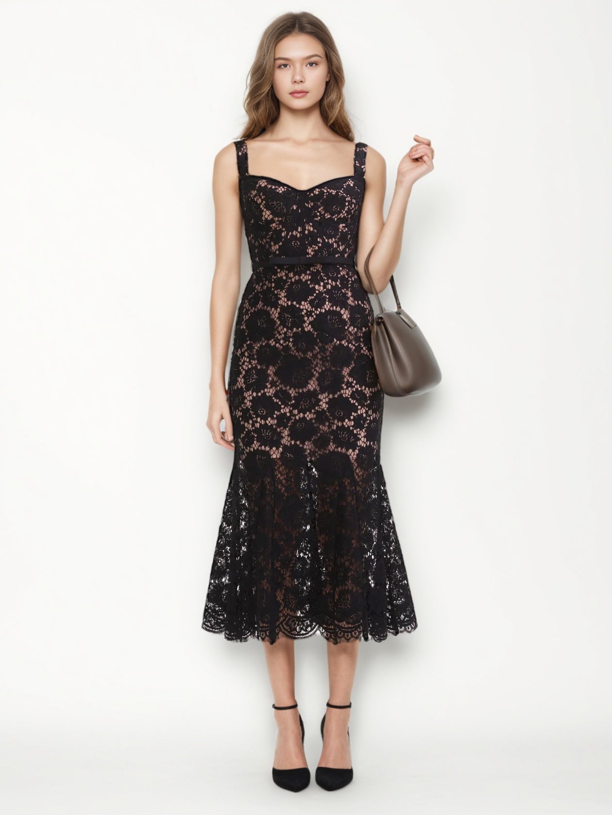 Elegant Strap Lace Midi Dress