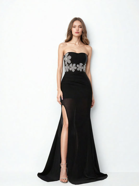 Side Split Patchwork Diamonds Long Dress