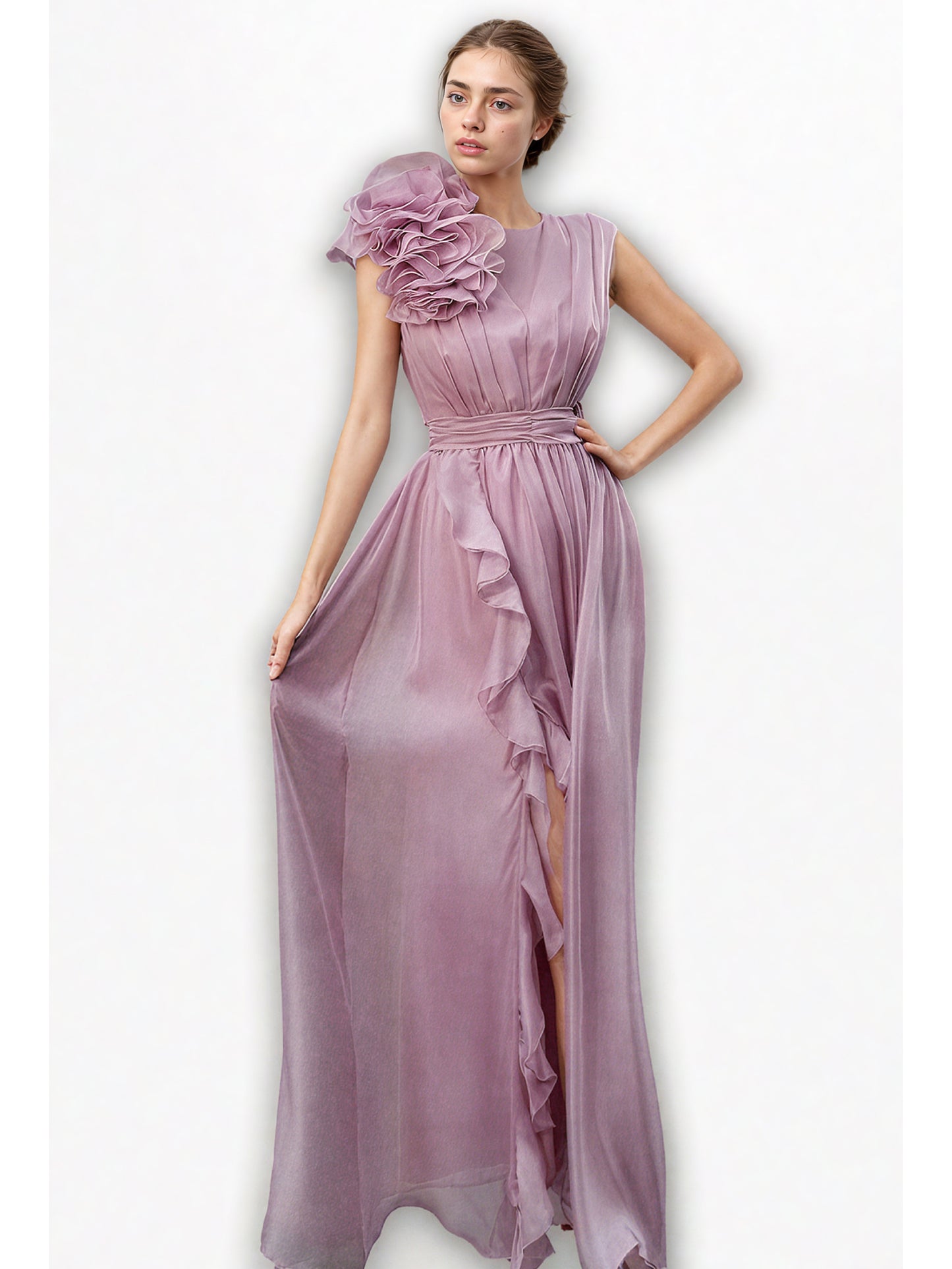 Side Split Solid Long Dress