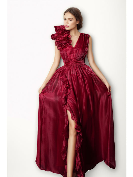 Side Split Solid Long Dress