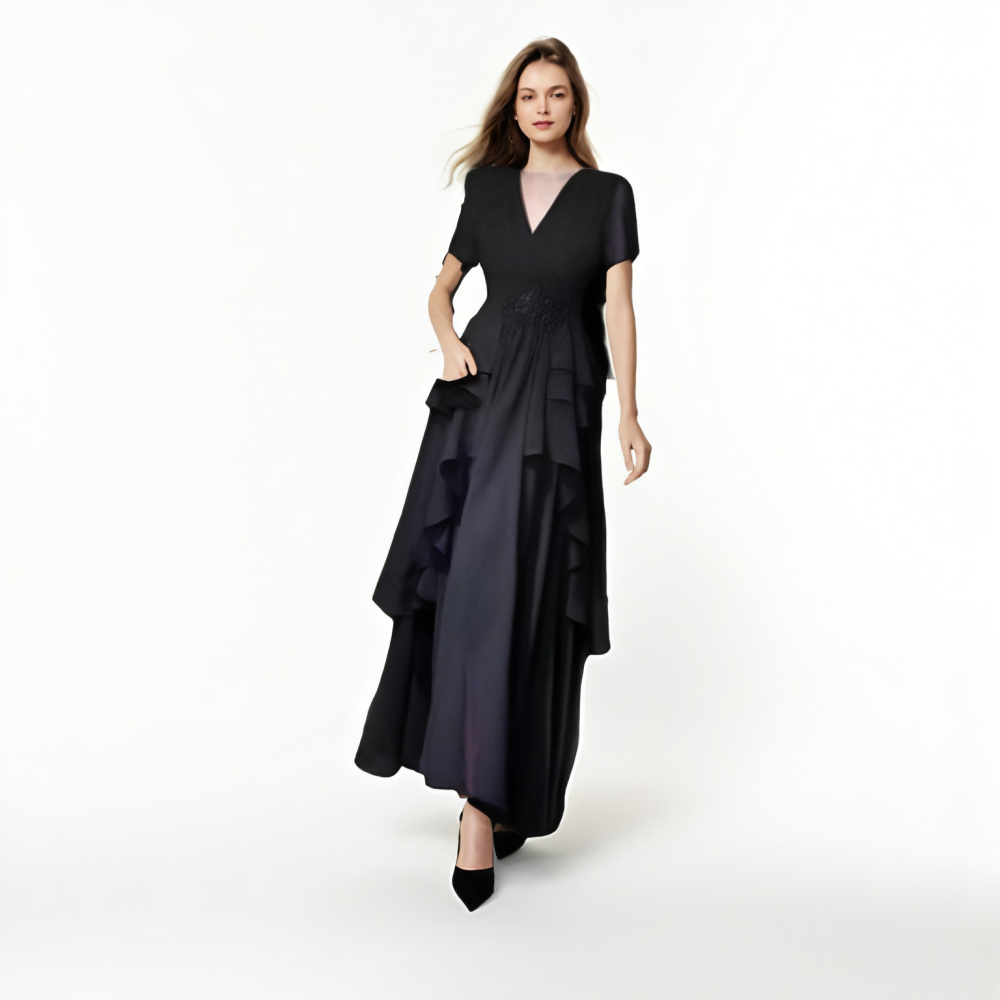 Elegant V-neck Patchwork Long Dress