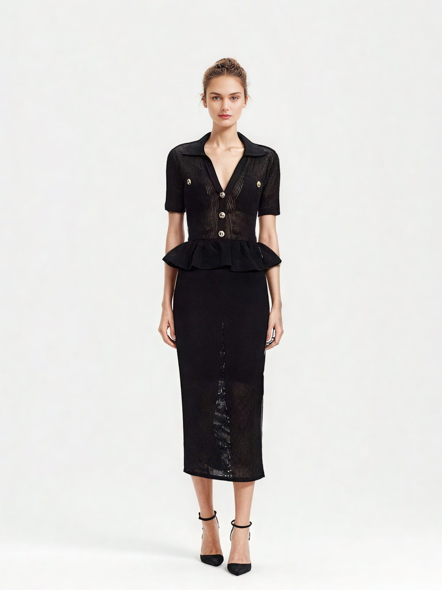 V-neck Patchwork Ruffles Long Dress