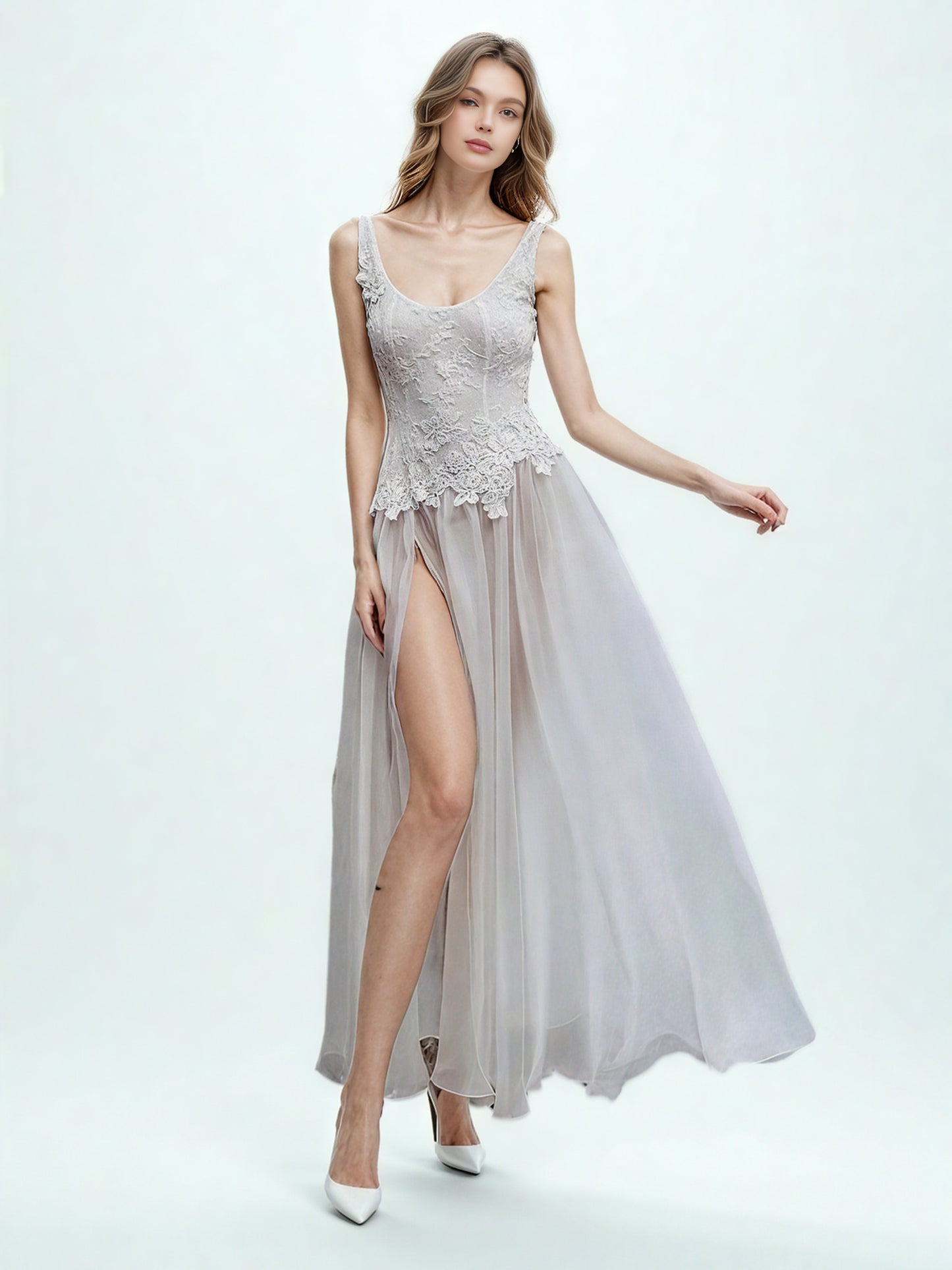 Sexy Mesh Side Split Long Dress