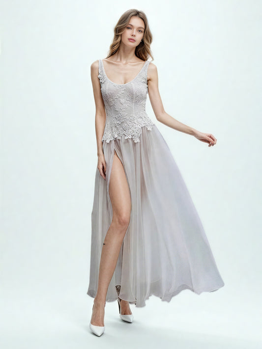 Sexy Mesh Side Split Long Dress