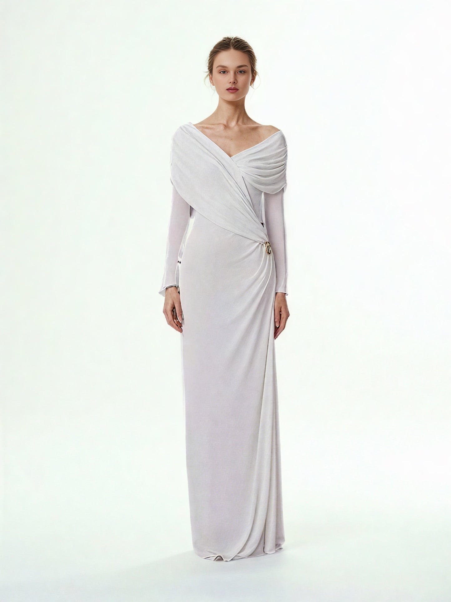 Elegant V-neck Solid Long Dress