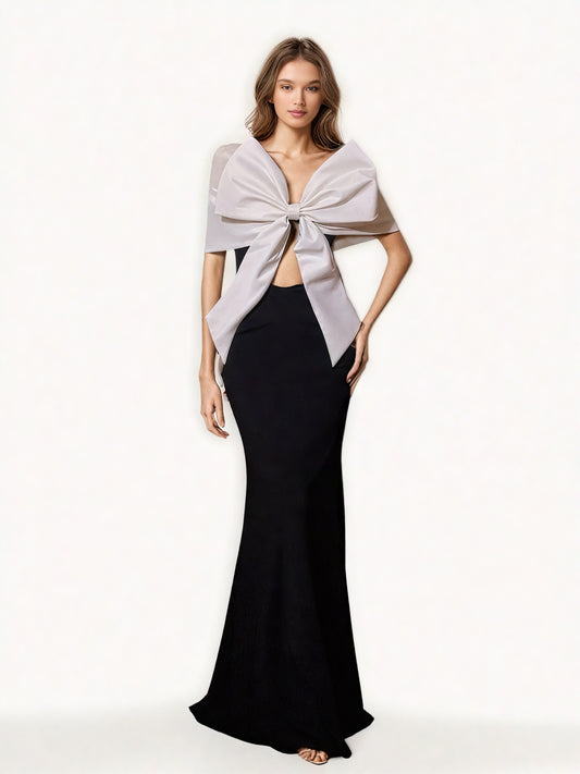 Hit Color Bowknot Long Dress