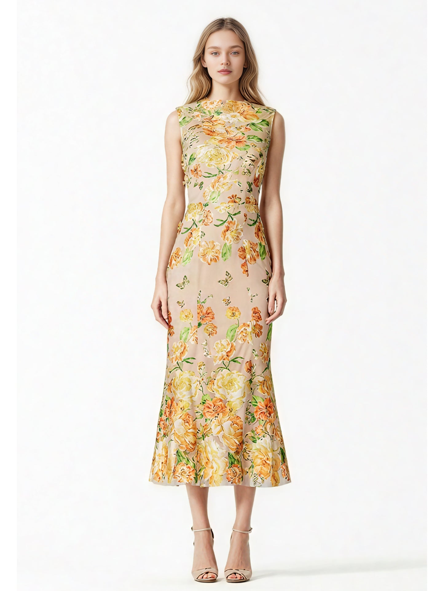 Patchwork Flower Sleeveless Long Dress