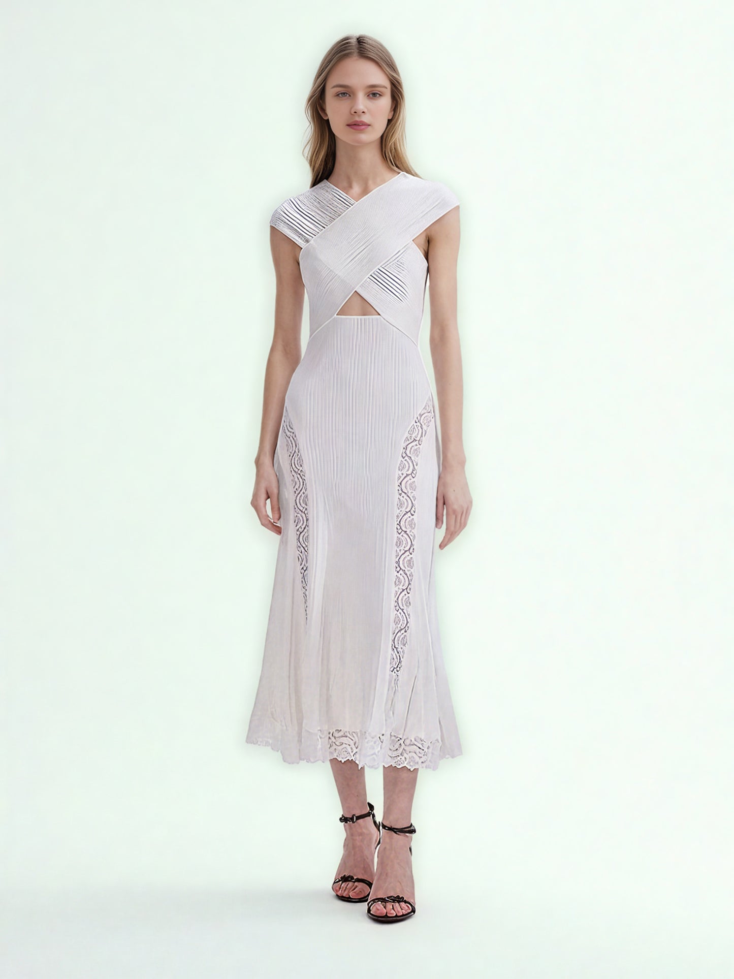 Solid Patchwork Lace Long Dress