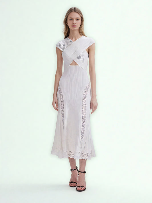 Solid Patchwork Lace Long Dress