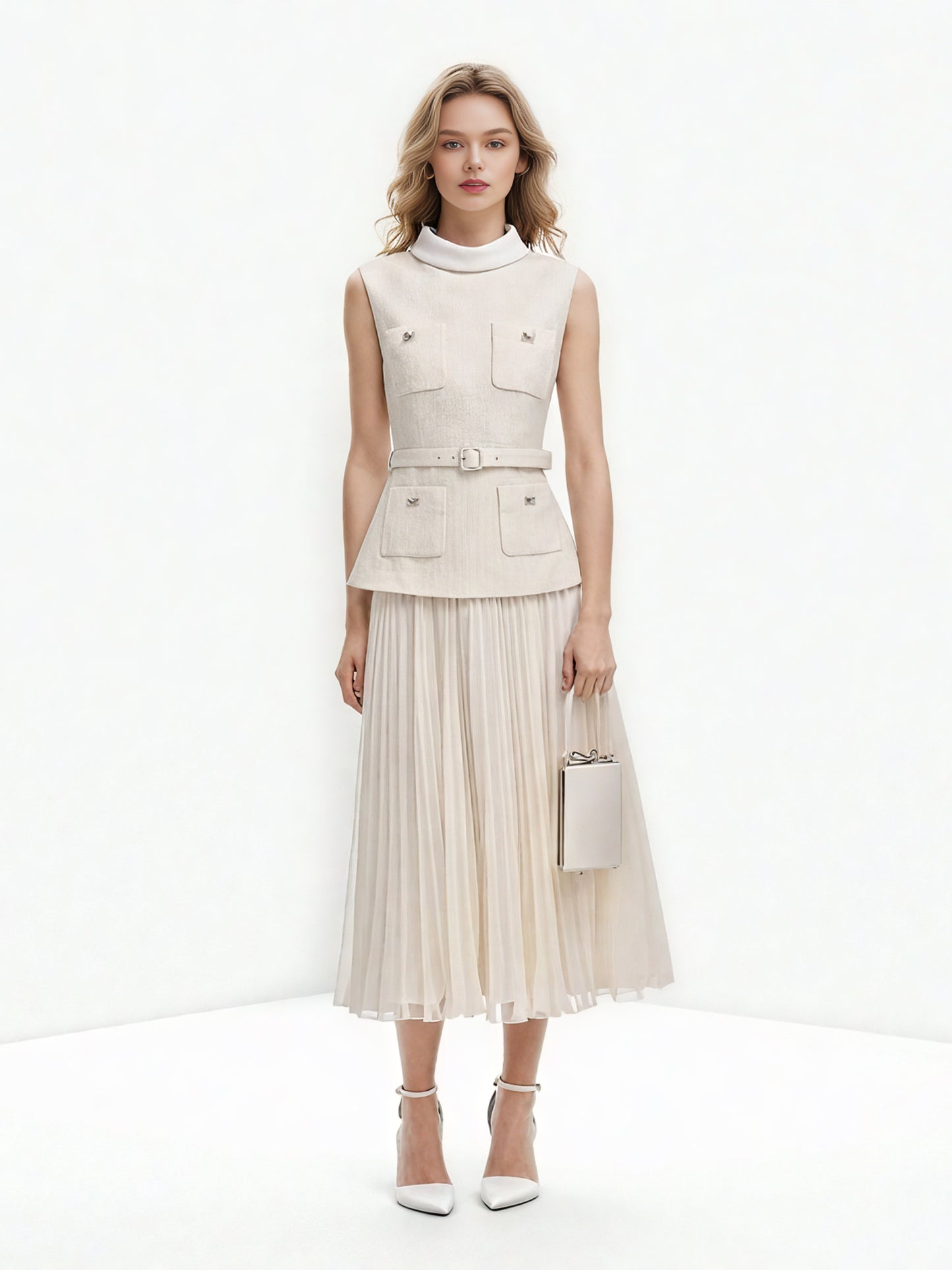 Elegant Solid Sleeveless Midi Dress