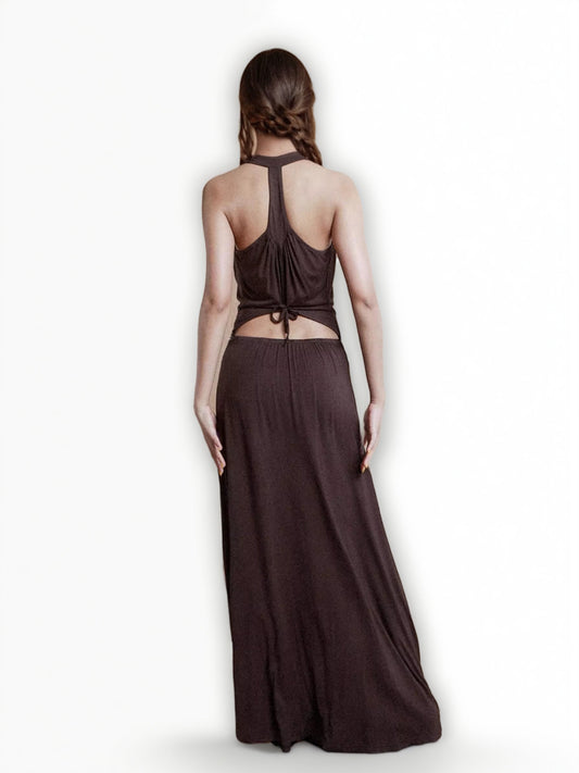 Deep V-neck Solid Long Dress