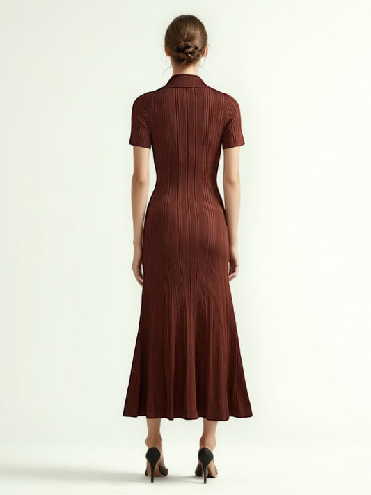 V-neck Knit Solid Long Dress