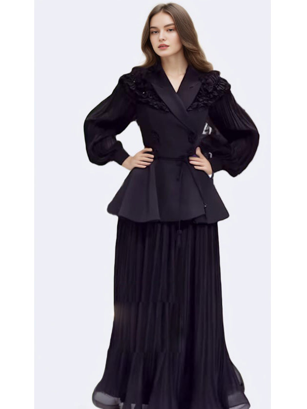 Solid Patchwork V-neck Two Piece Set
