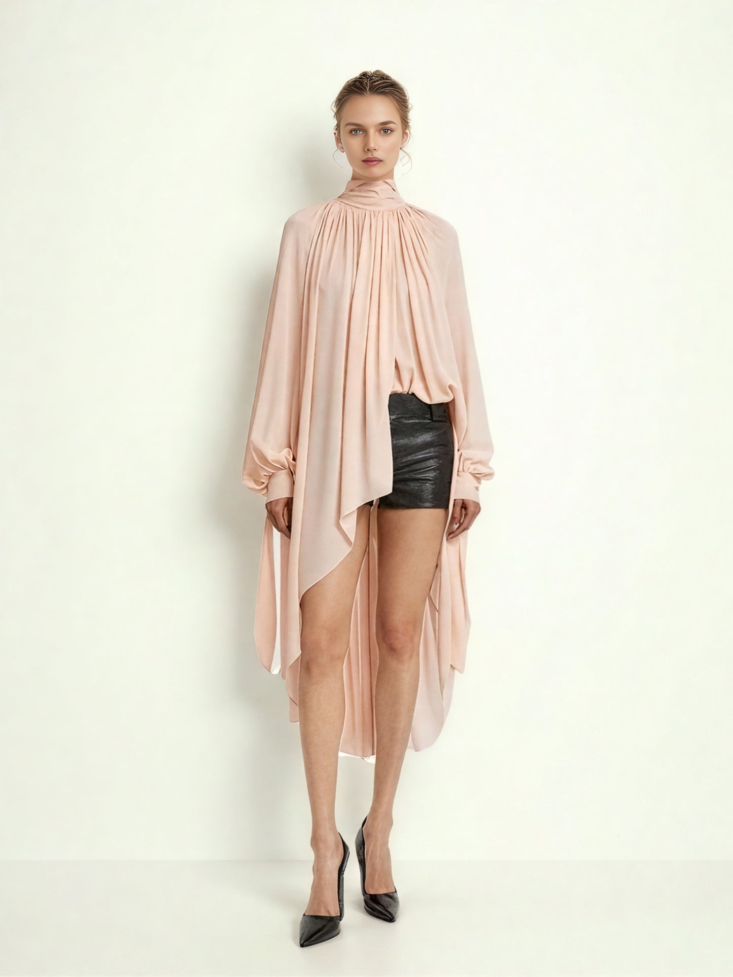 Elegant Solid Irregular Pleated Shirt