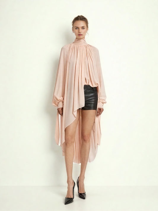 Elegant Solid Irregular Pleated Shirt