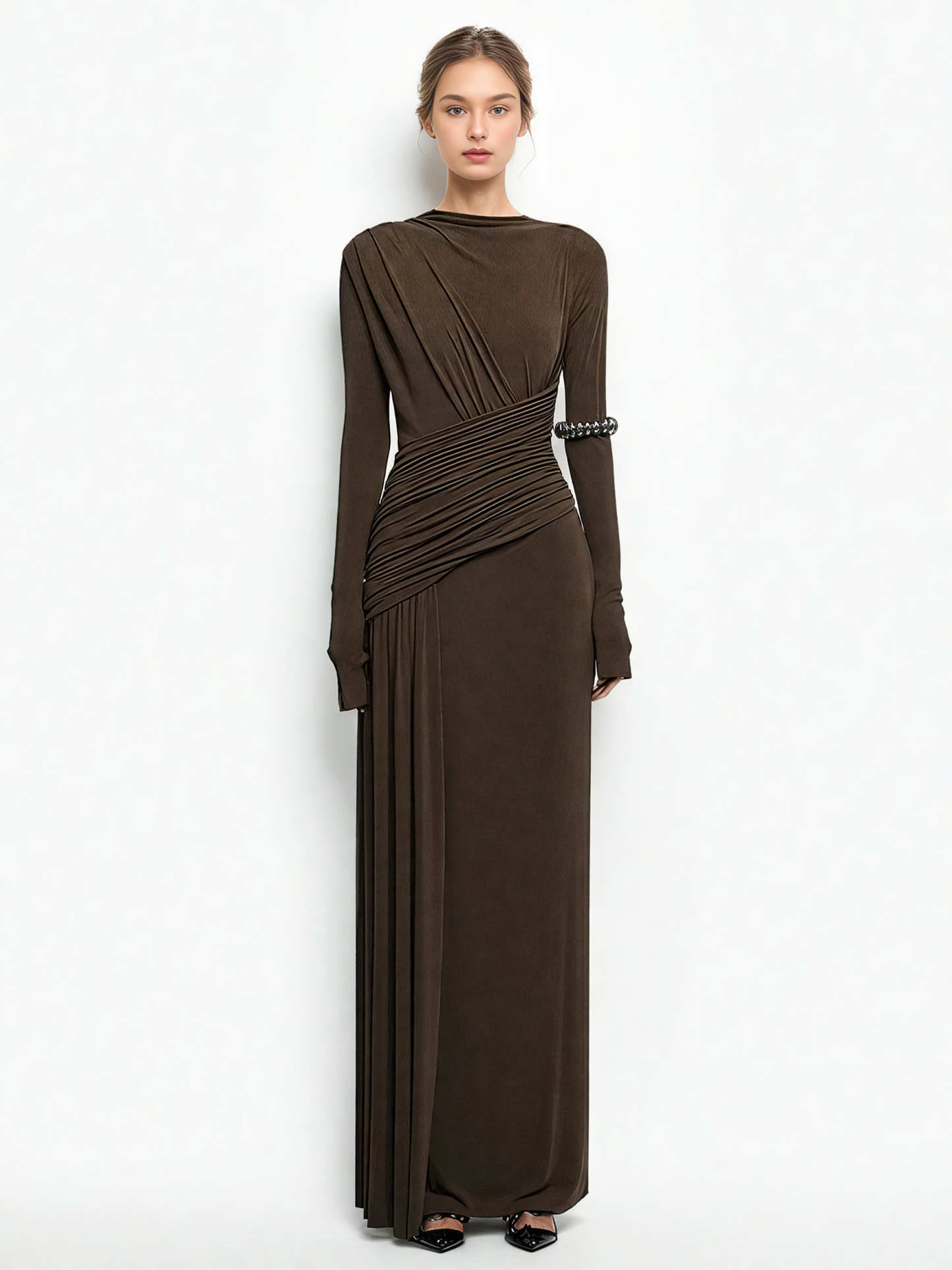 Elegant Solid Pleated Long Dress