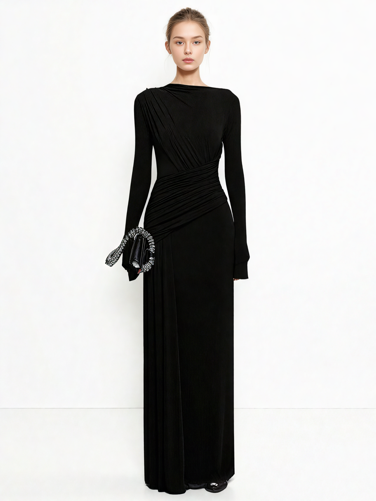 Elegant Solid Pleated Long Dress