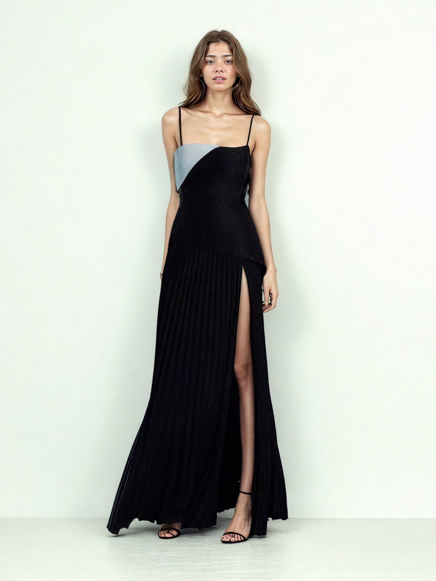 Patchwork Strap Pleated Long Dress