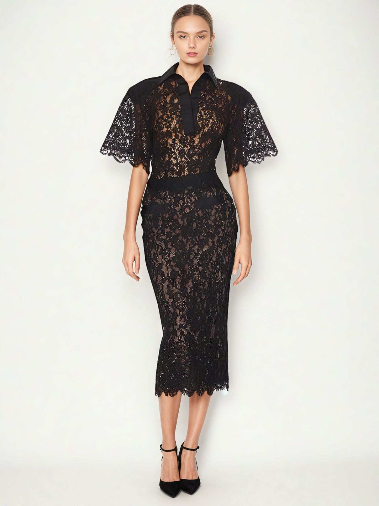 Elegant Solid Lace Two Piece Set