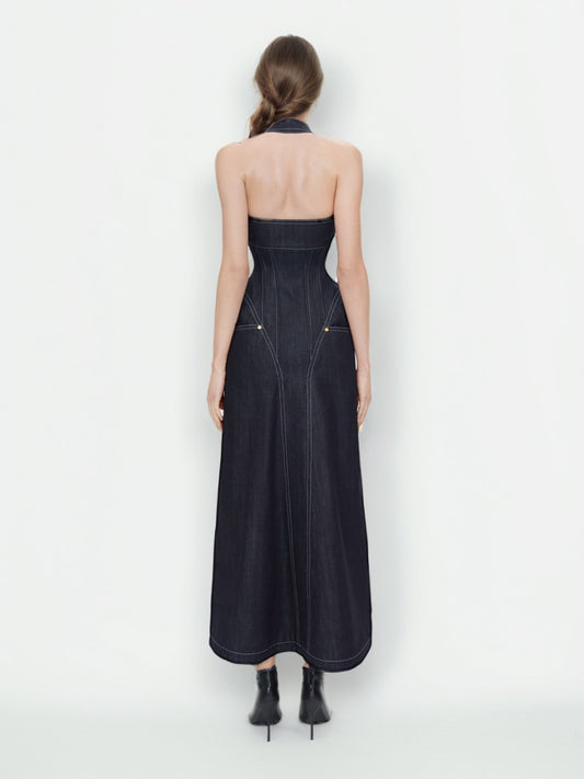 Elegant Denim Sleeveless Long Dress