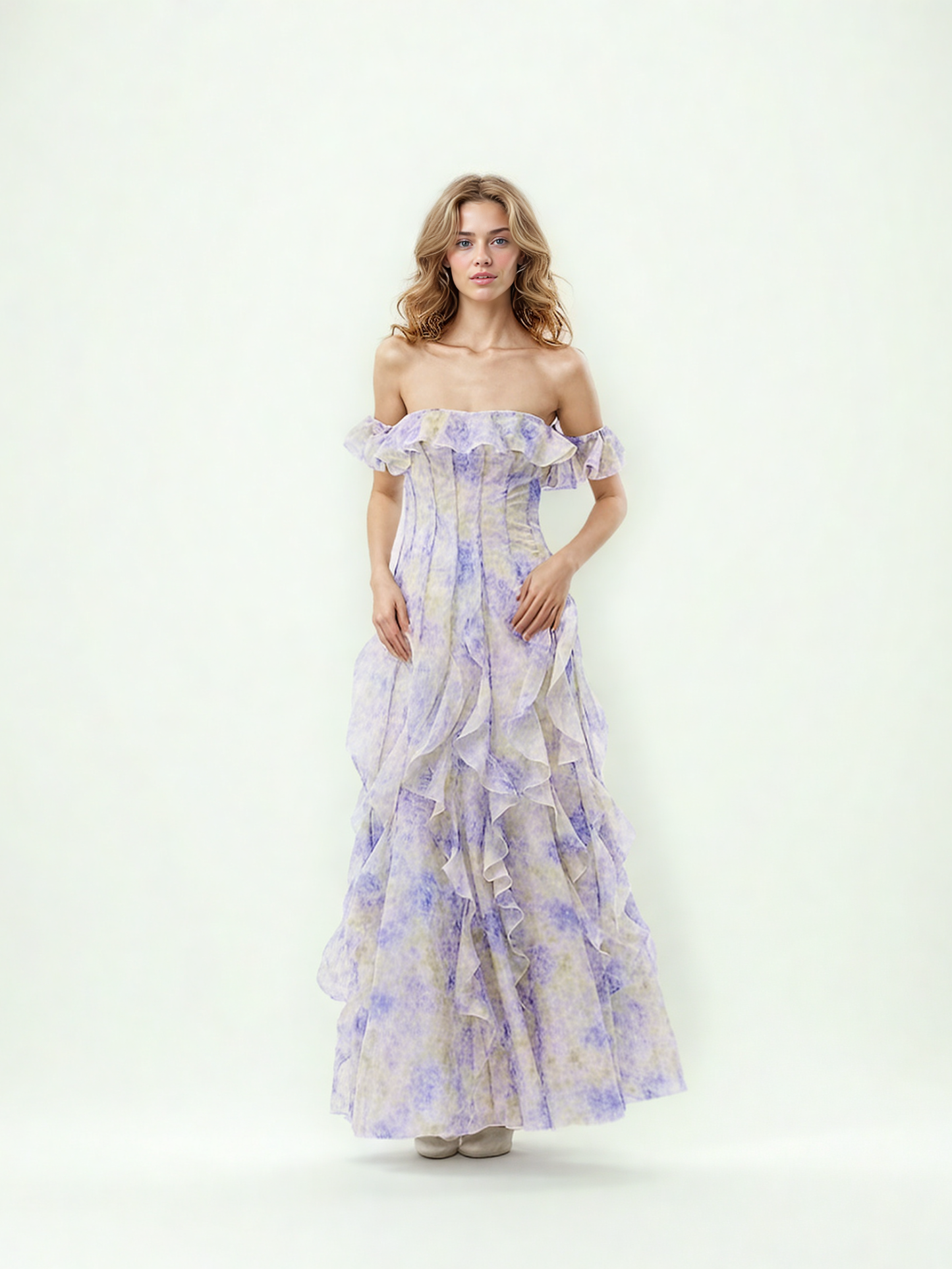 One Line Ruffles Long Dress