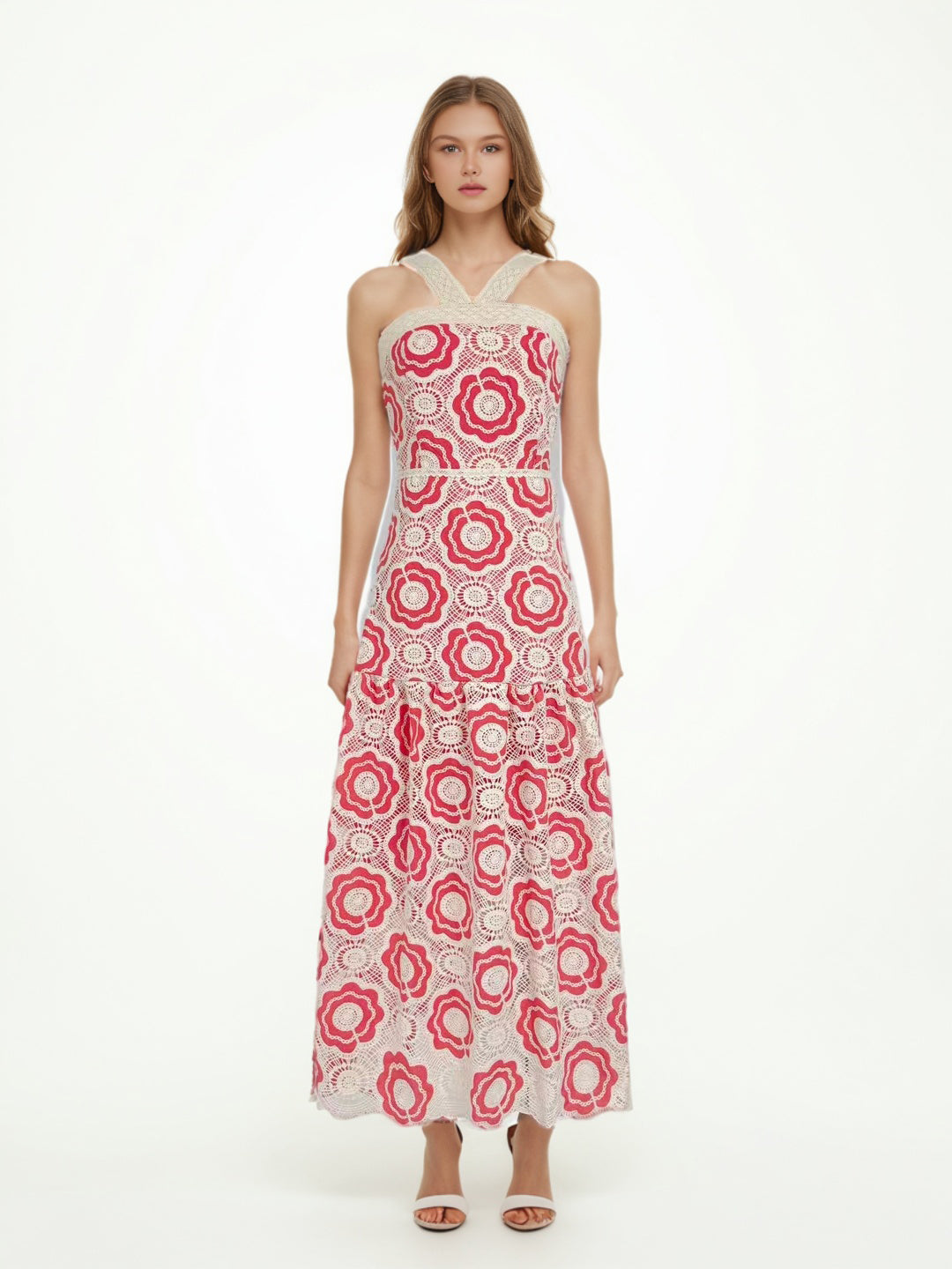 Elegant Patchwork Strap Long Dress