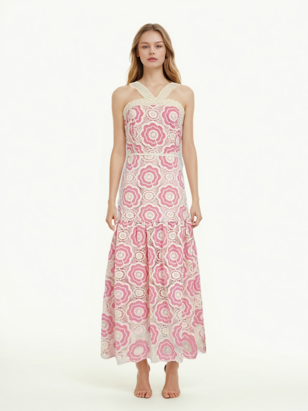 Elegant Patchwork Strap Long Dress