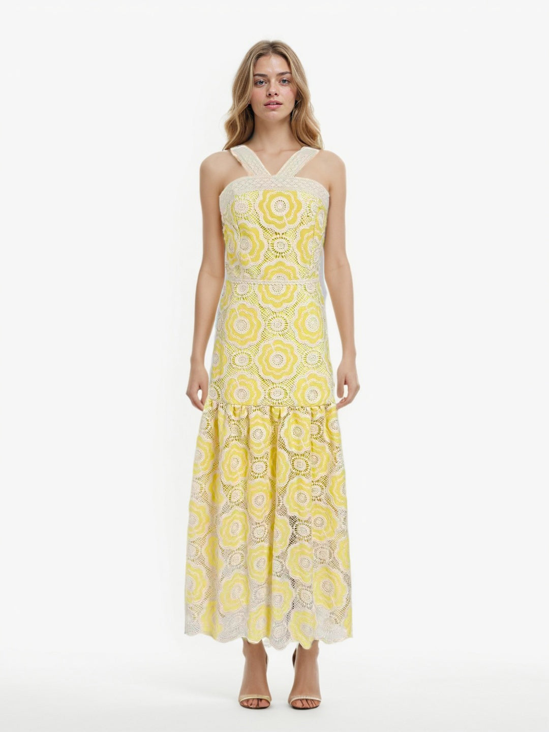 Elegant Patchwork Strap Long Dress
