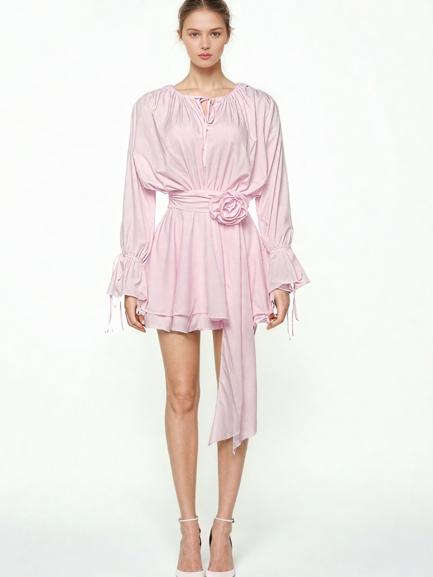 Patchwork Flower Solid Short Dress