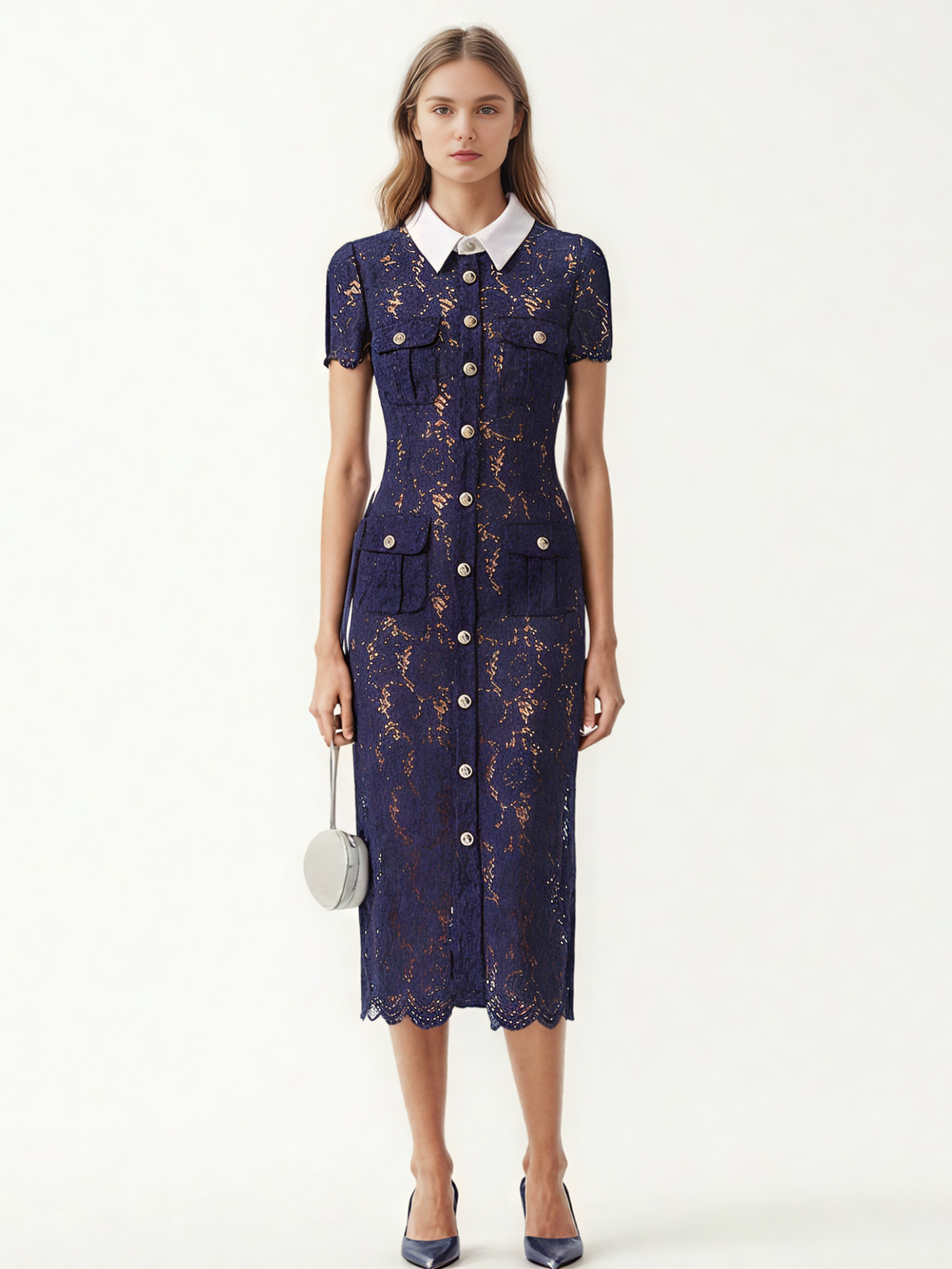 Elegant Lace Hit Color Midi Dress