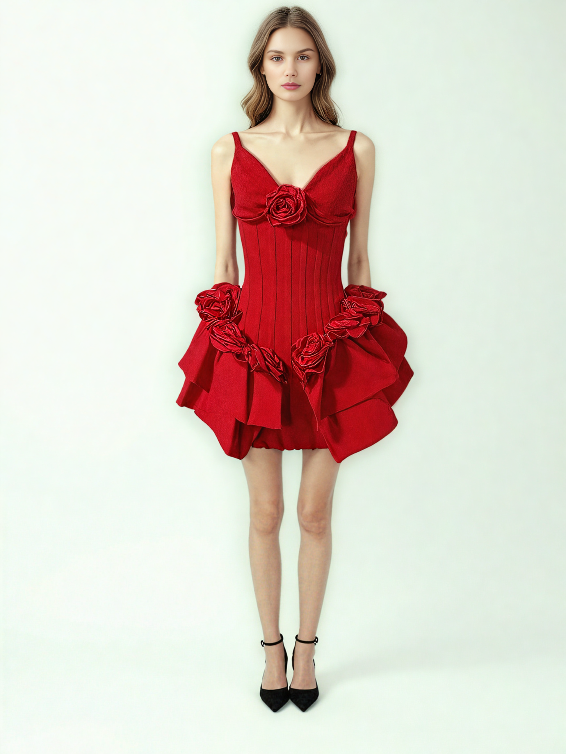 Patchwork Strap Flower Short Dress