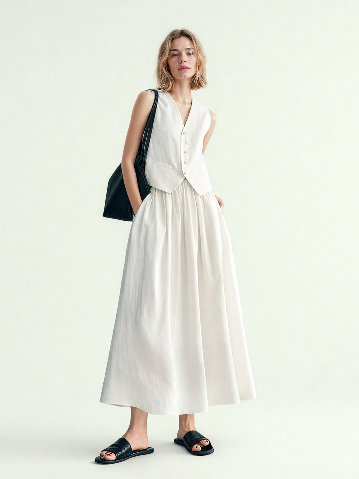Elegant Solid Sleeveless Two Piece Set