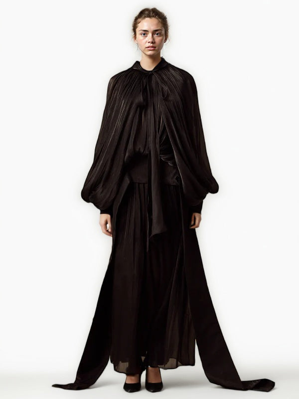 Elegant Solid Pleated Long Dress