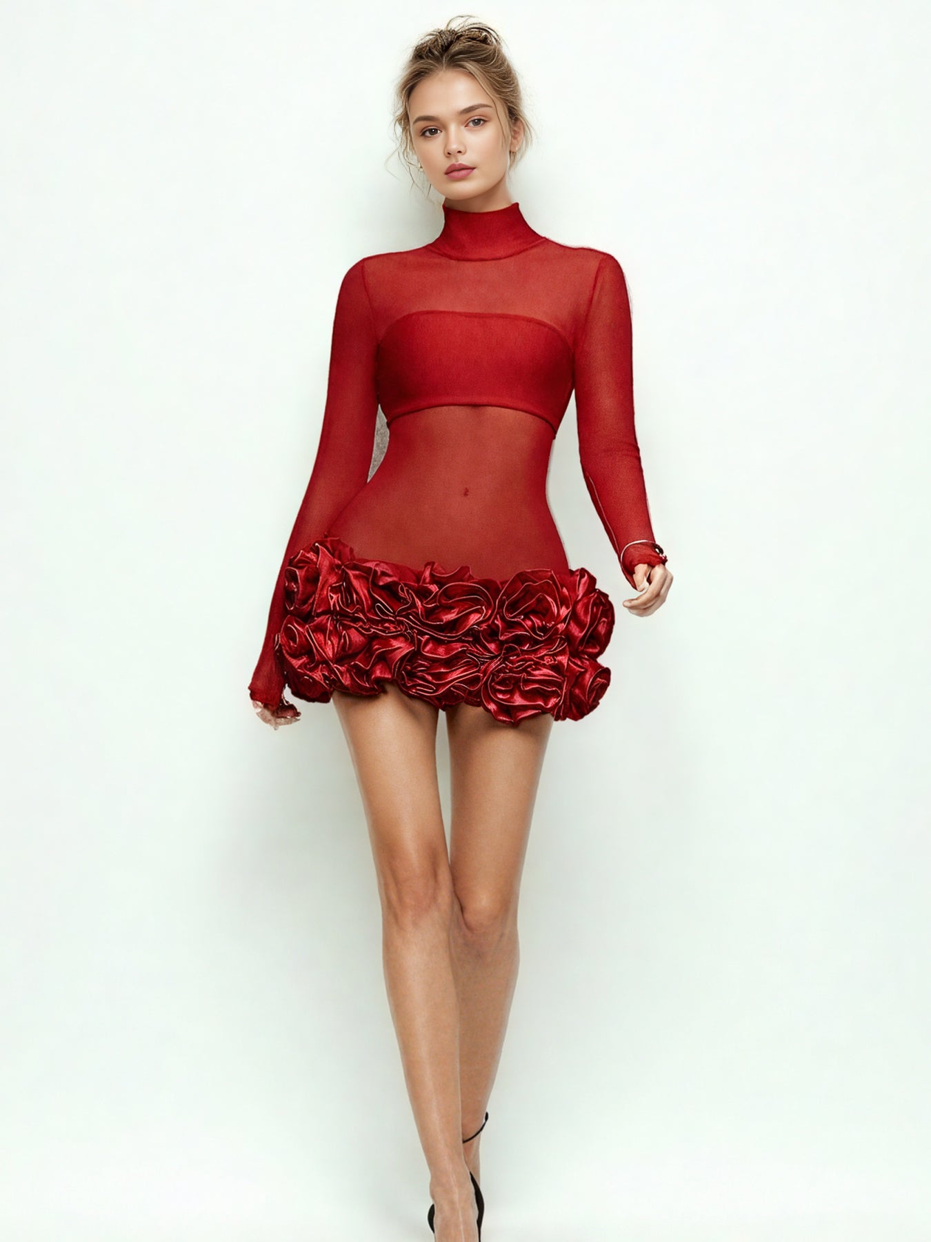 Patchwork Flower Solid Short Dress