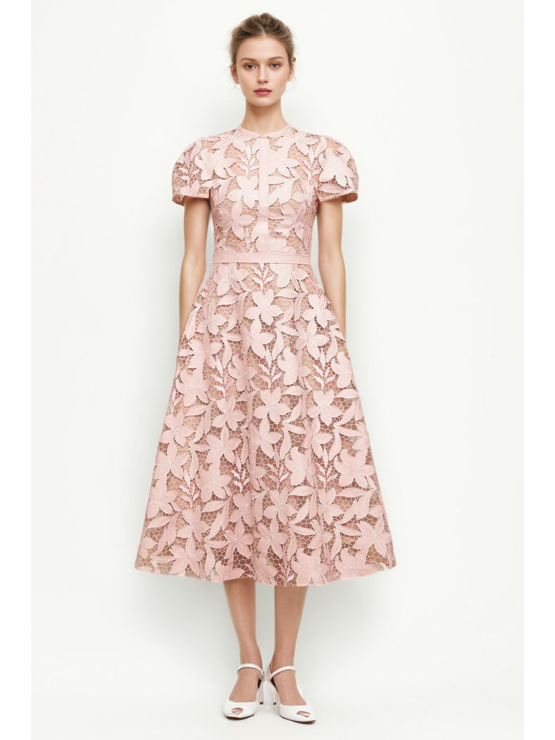 Elegant Patchwork Flower Midi Dress