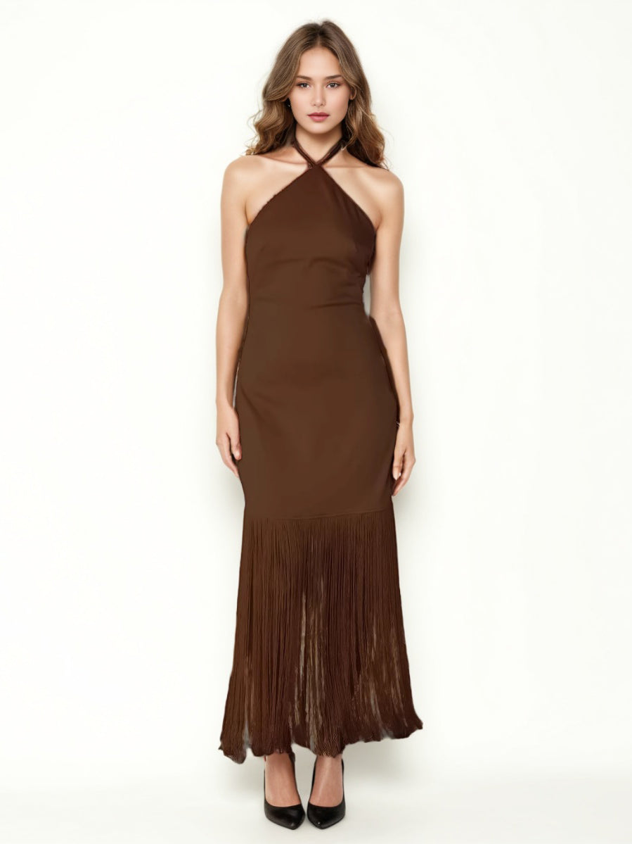 Elegant Solid Backless Long Dress