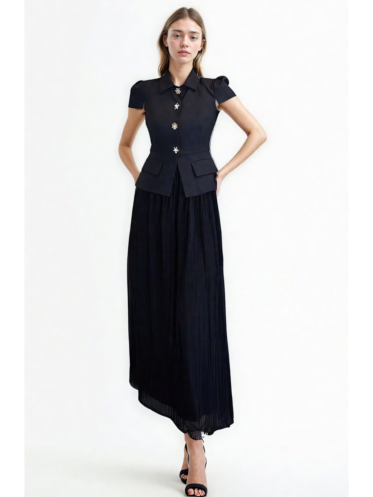 Solid Patchwork Mesh Two Piece Set