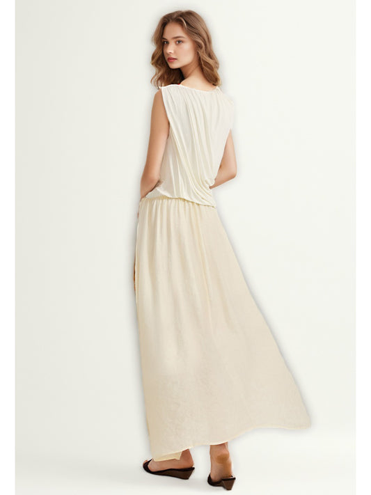 Solid Sleeveless Ruched Long Dress