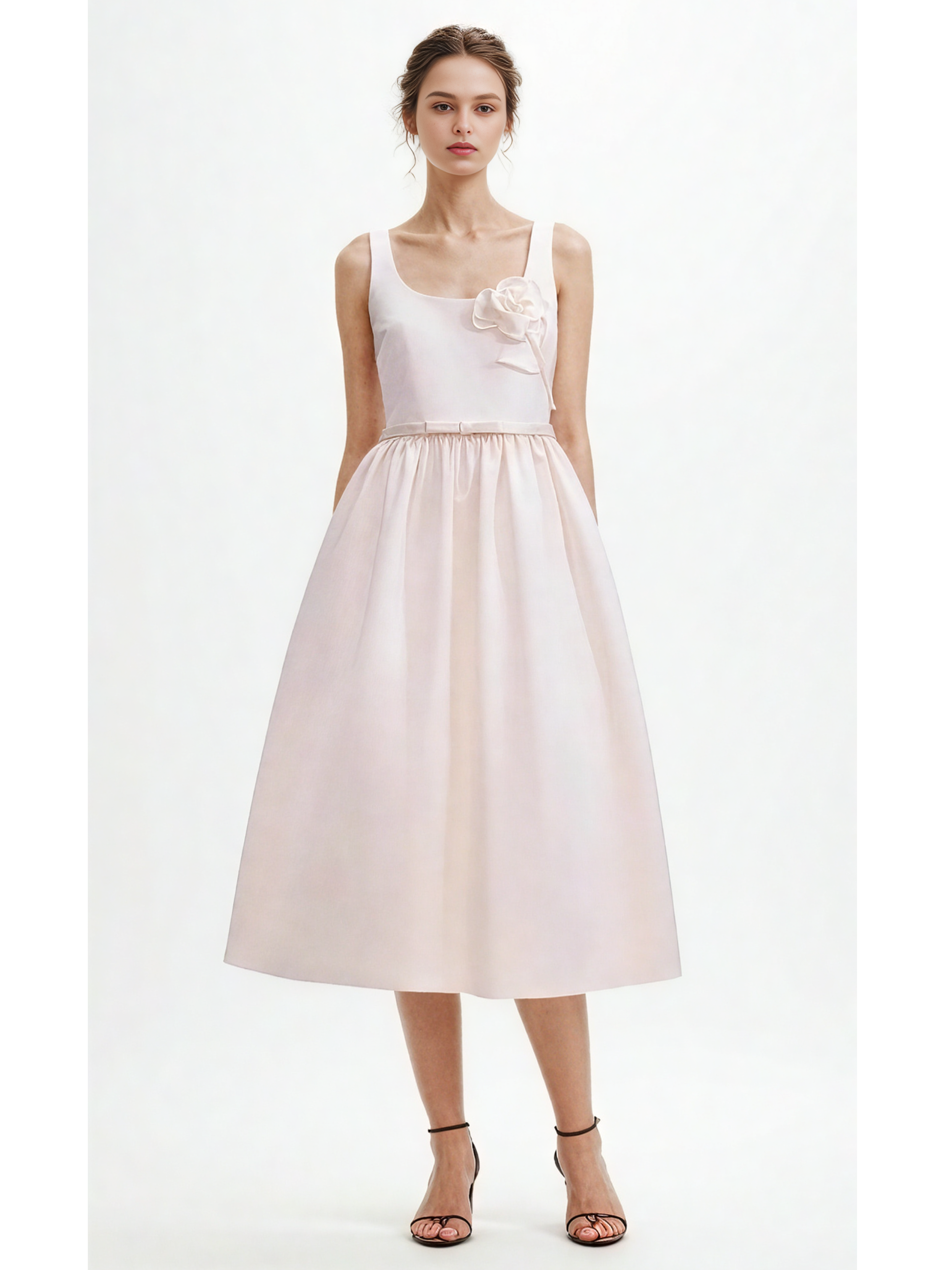Solid Patchwork Flower Midi Dress