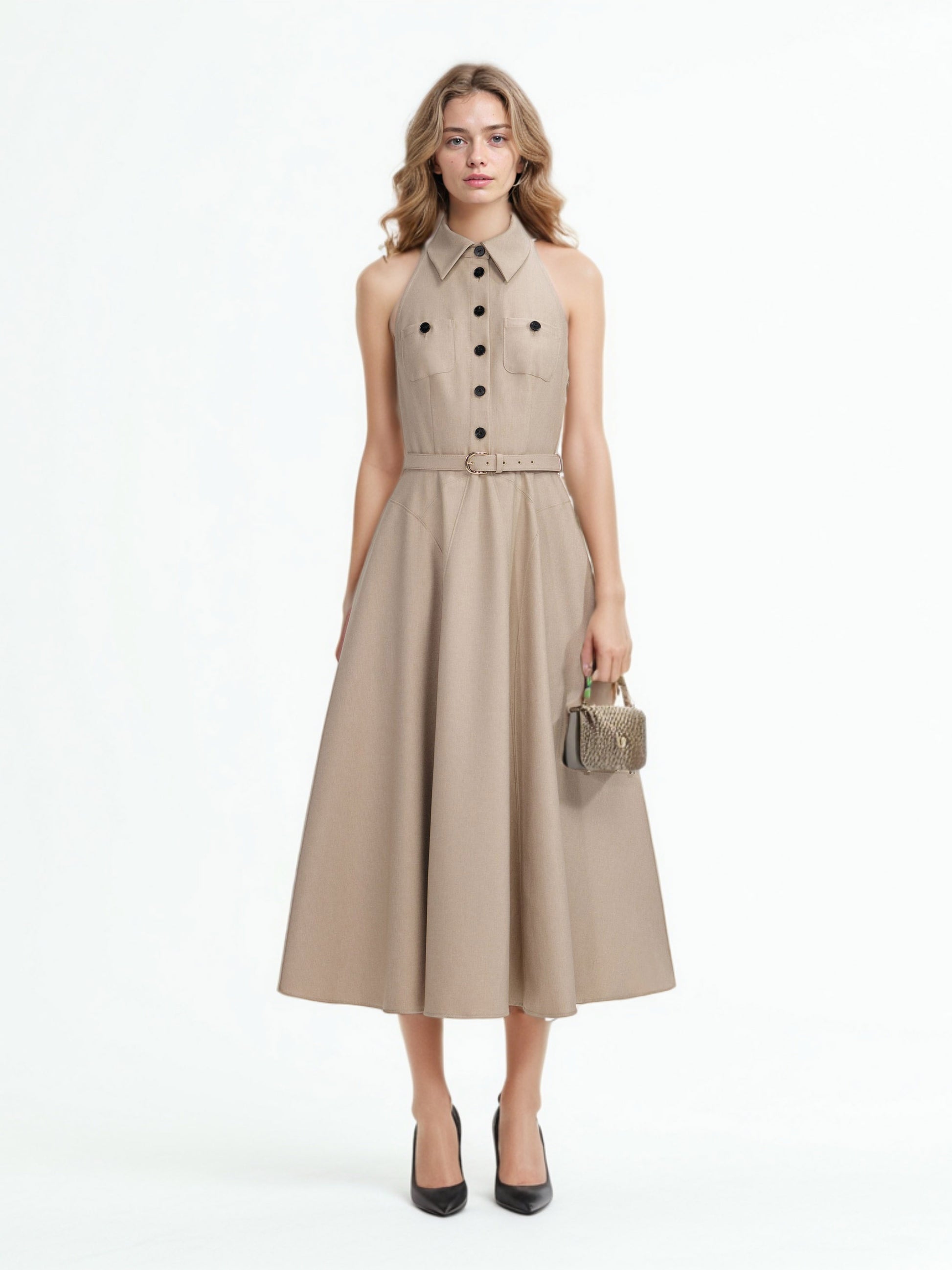 Sleeveless Solid Elegant Midi Dress