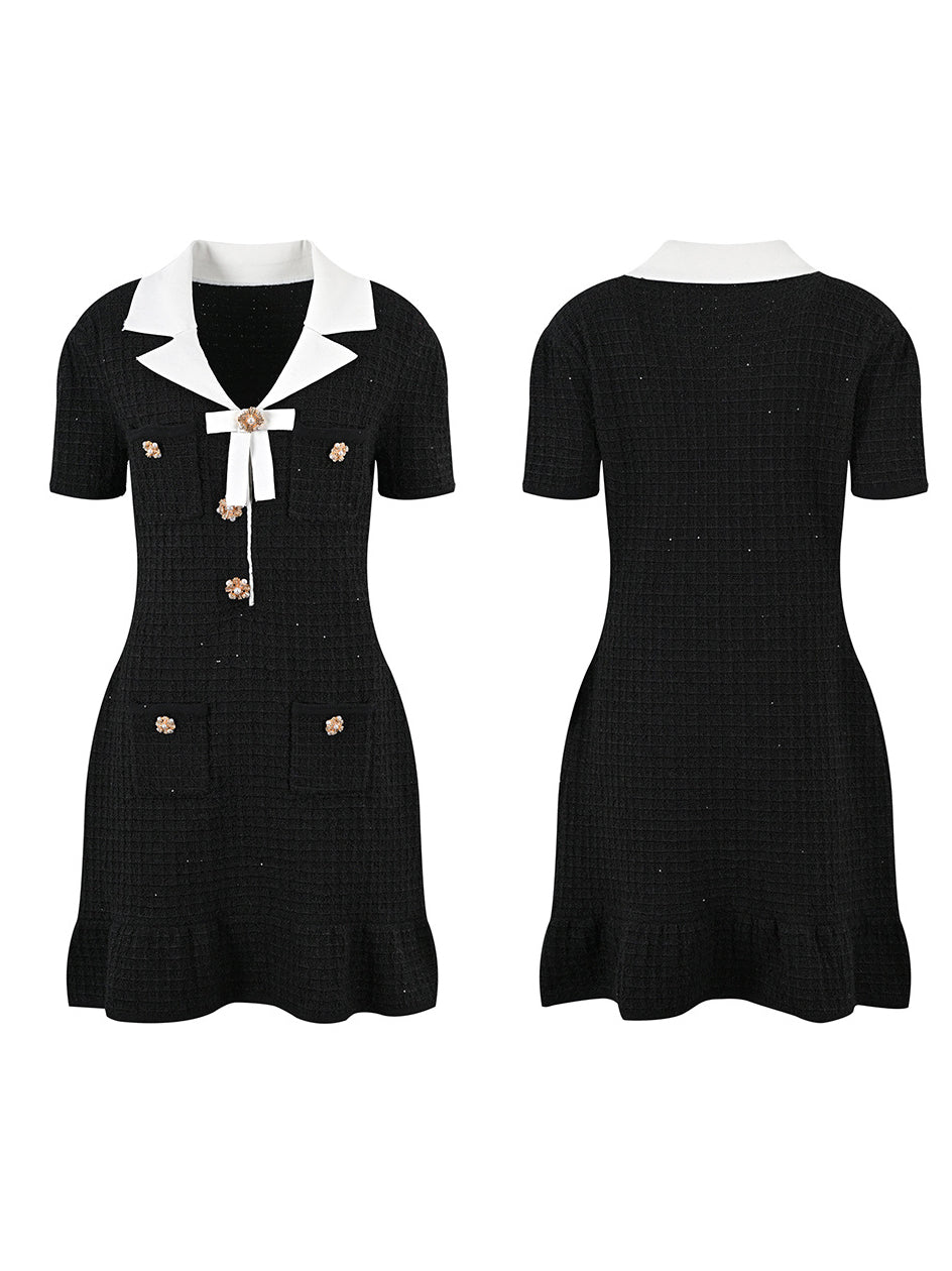 Hit Color V-neck Short Dress