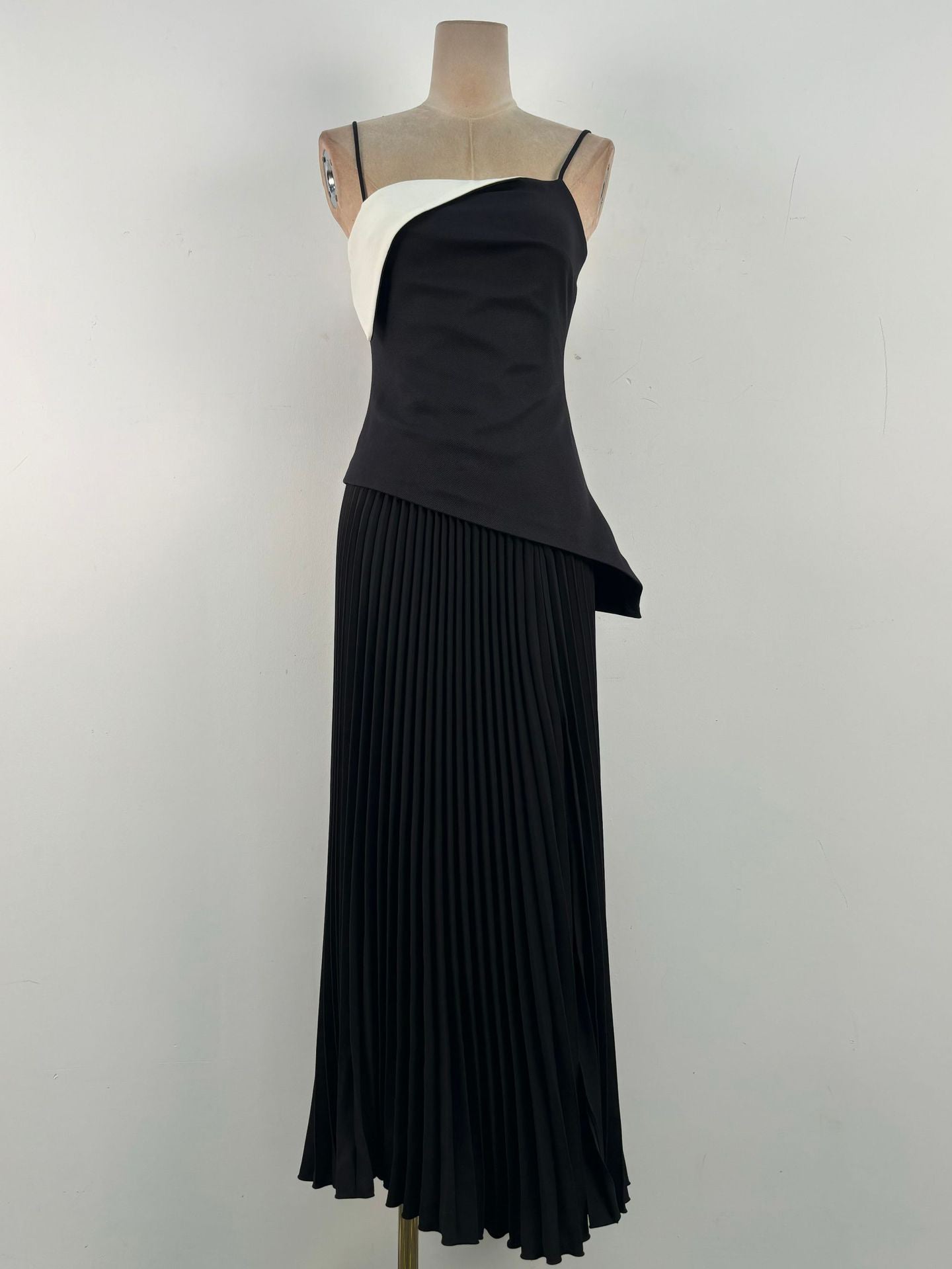 Patchwork Strap Pleated Long Dress