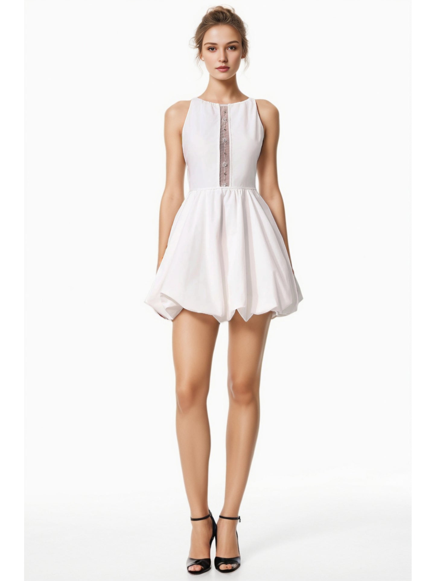 Solid Hollow Out Sleeveless Short Dress